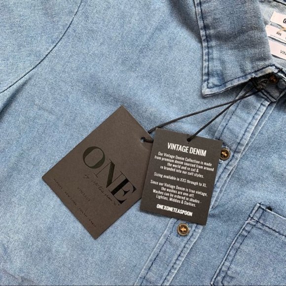 One Teaspoon Vintage Denim Button Down Shirt Chambray medium Blue wash Size XS - Picture 13 of 16